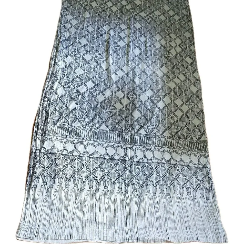 Mara Hoffman Curtains White Blue Geometric Cotton Lined 48x91